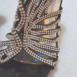 BRAND NEW RHINESTONE STRAPPY SPIKE HEELS with black soles